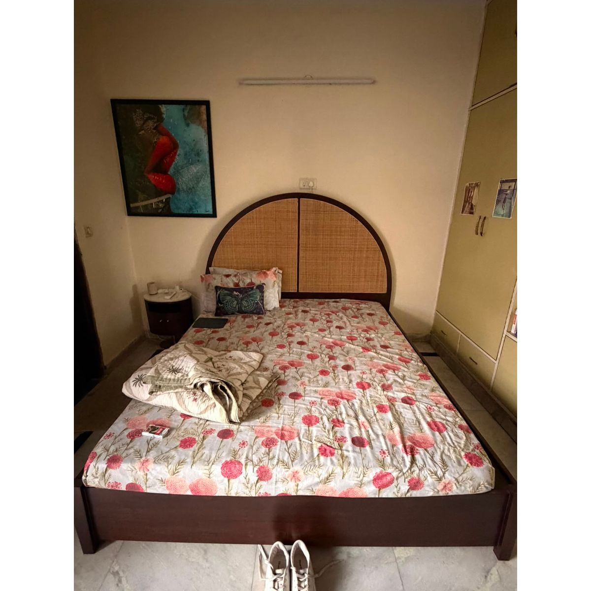 Sheesham Wood Bed with Rattan Headboard (King)
