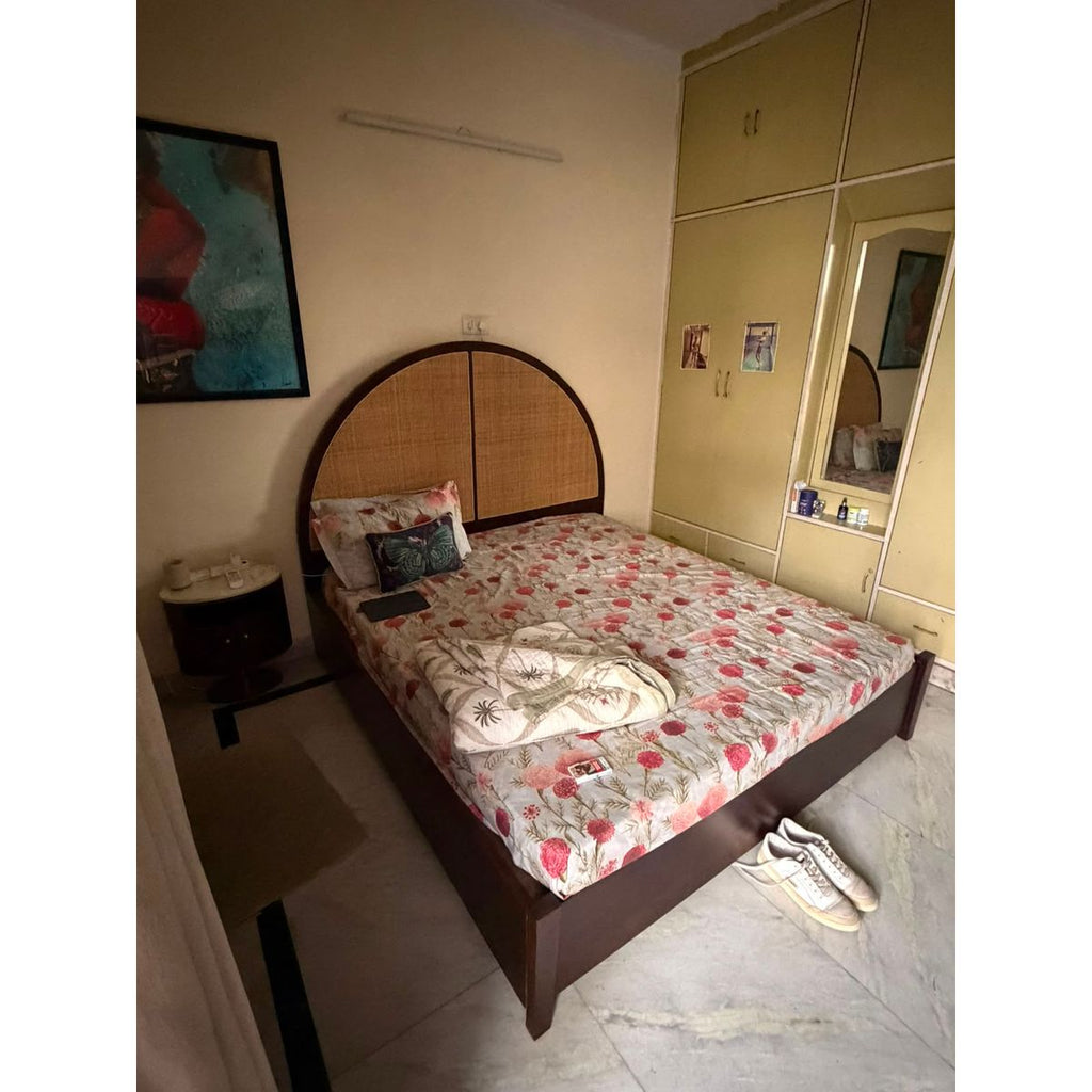 Sheesham Wood Bed with Rattan Headboard (King)