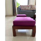 Pair of sheesham wood ottomans with purple cushions - photo 2