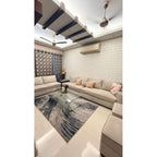 L-Shape Sofa Set with 2 Pouffes & Glass Centre Table