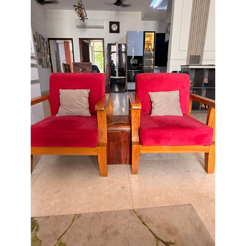 Solid wood sofa set 3 seater plus 2 chairs front