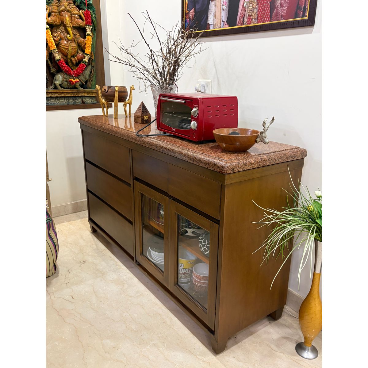 Crockery Cabinet with Granite Marble Top