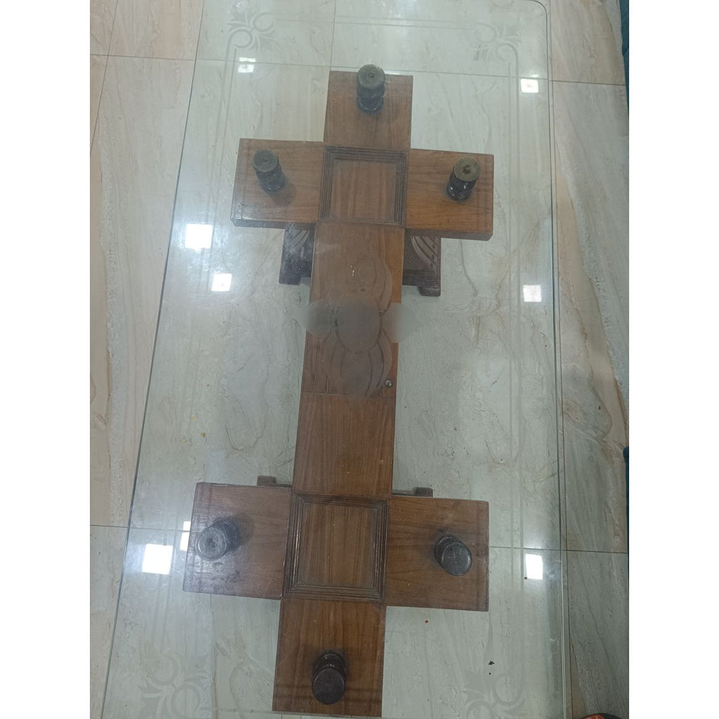Wooden Centre Table with Glass Top (4×2 ft)