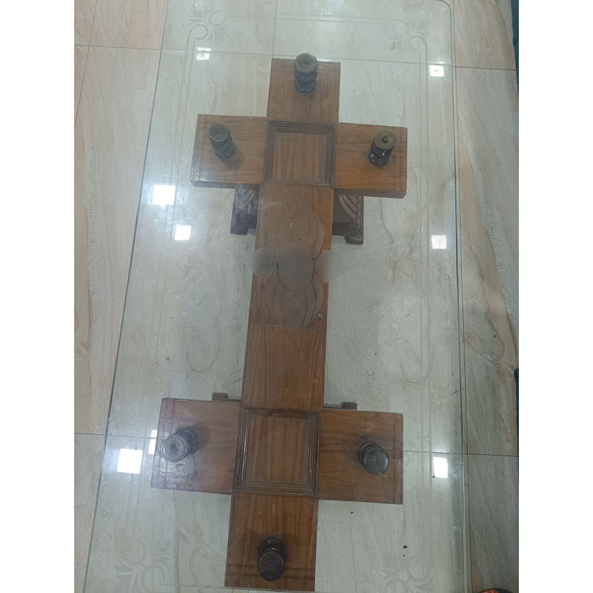 Wooden Centre Table with Glass Top (4×2 ft)