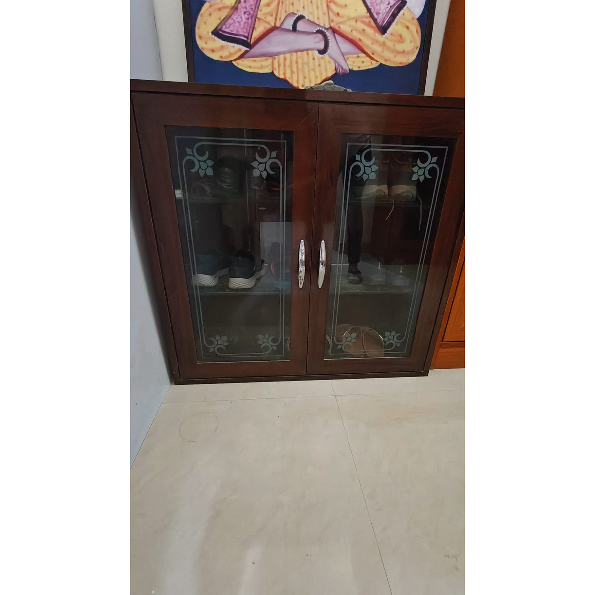 2-Door Glass Shoe Cabinet (Wenge Finish) - used cabinet in Noida - photo 1