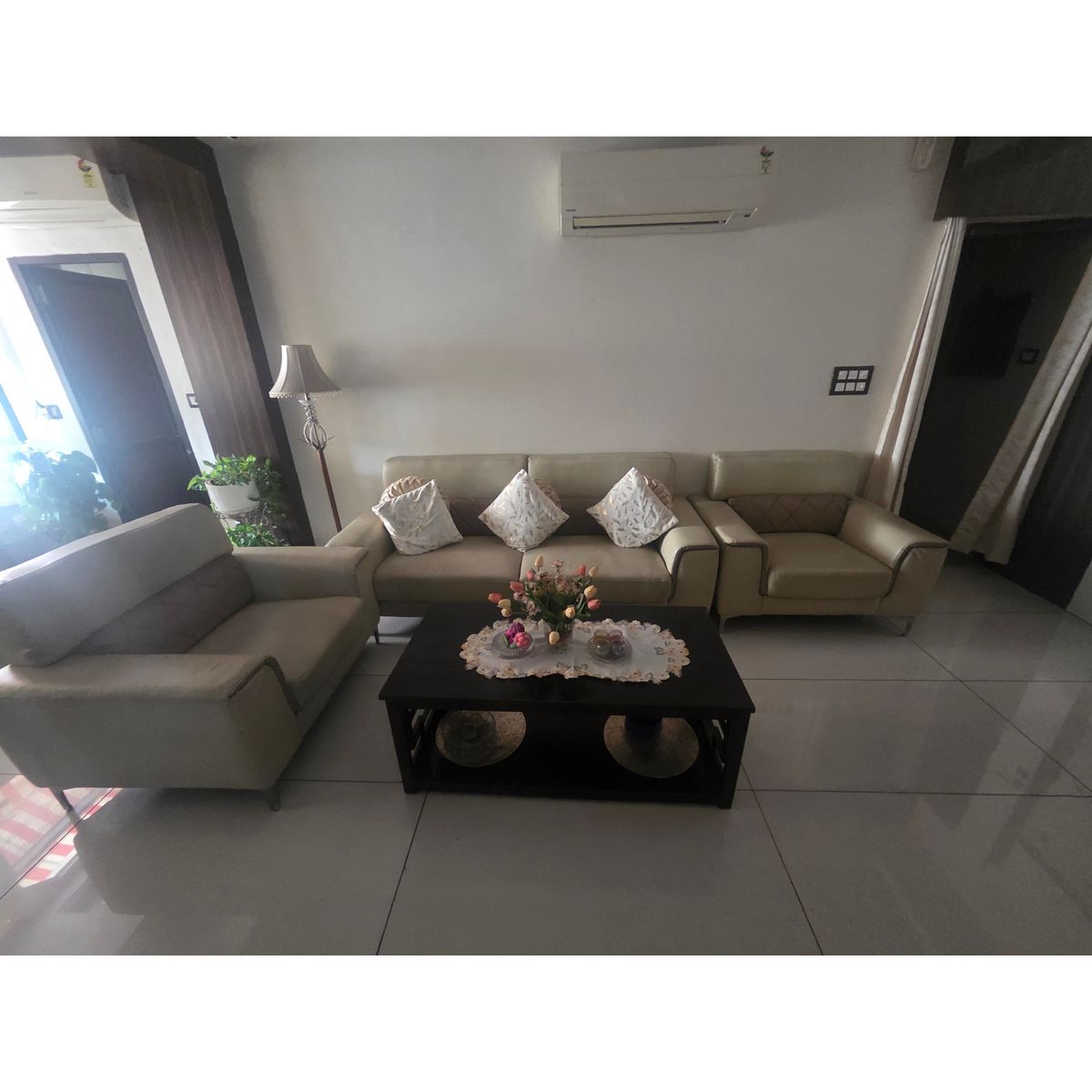 5-Seater Cream Leatherette Sofa Set 3+1+1