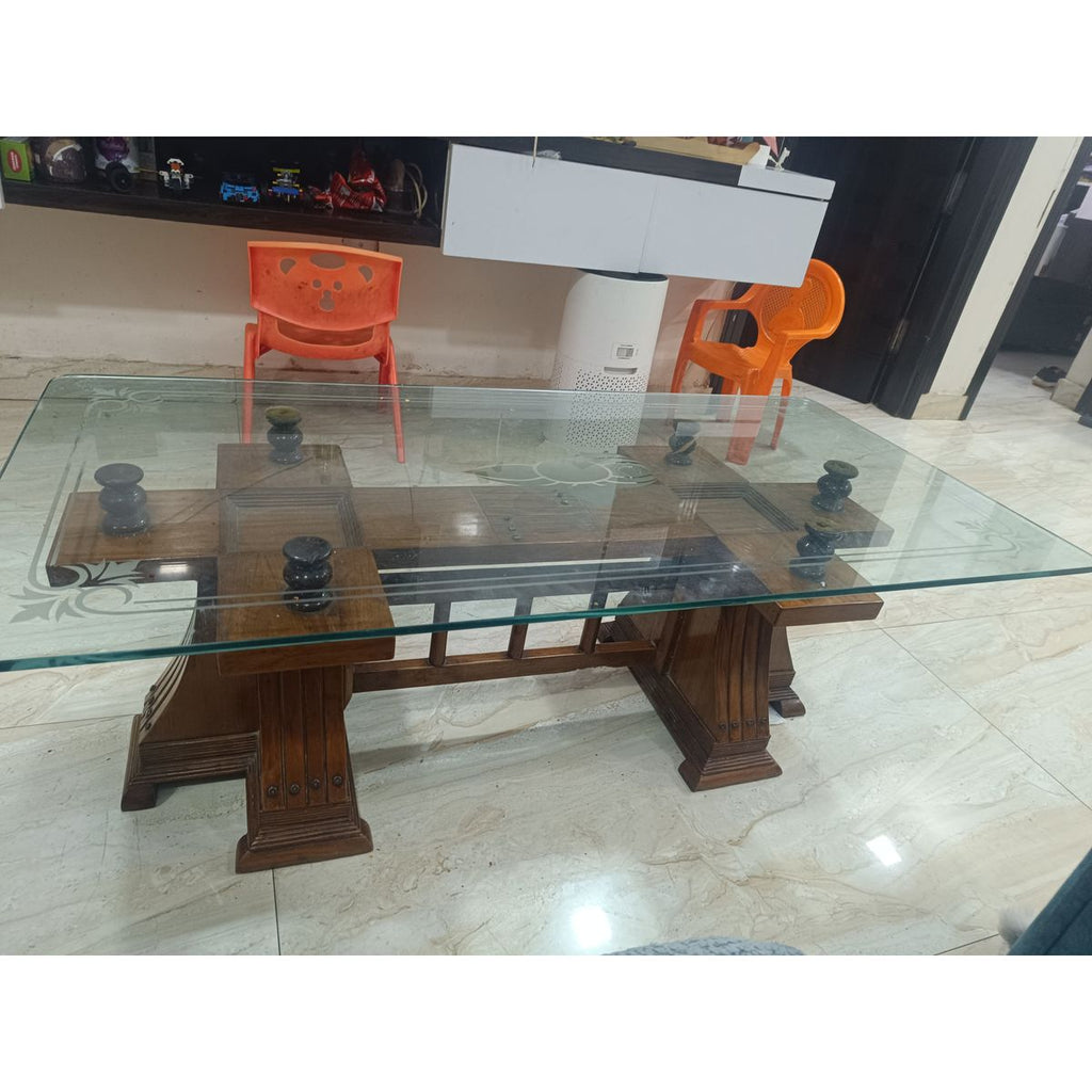Wooden Centre Table with Glass Top (4×2 ft)
