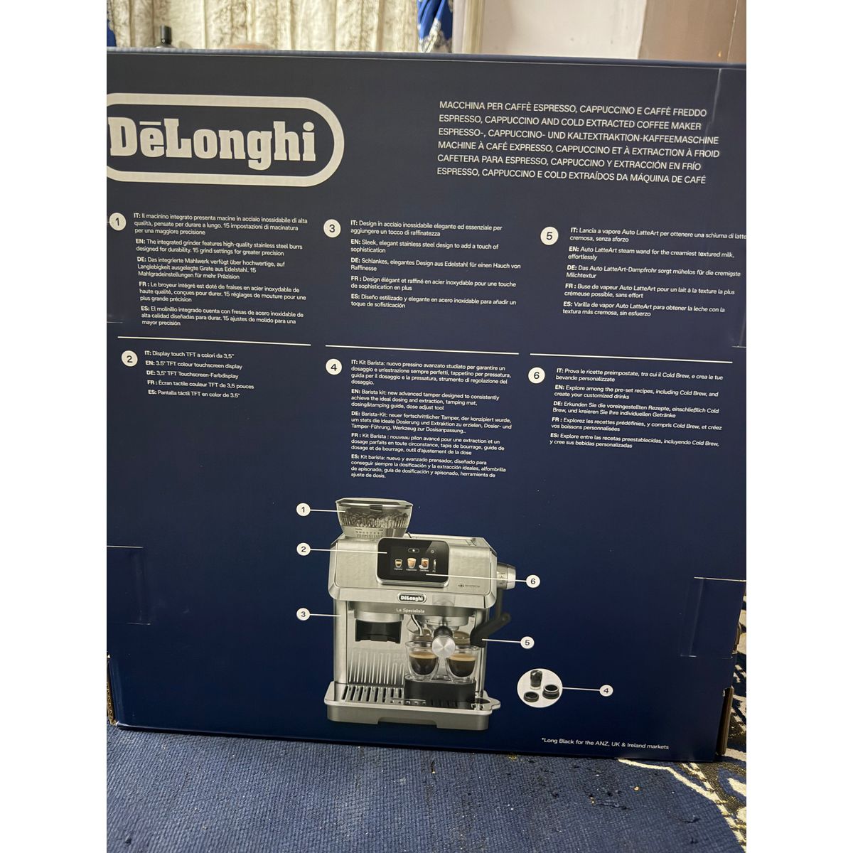 DeLonghi coffee machine box left side