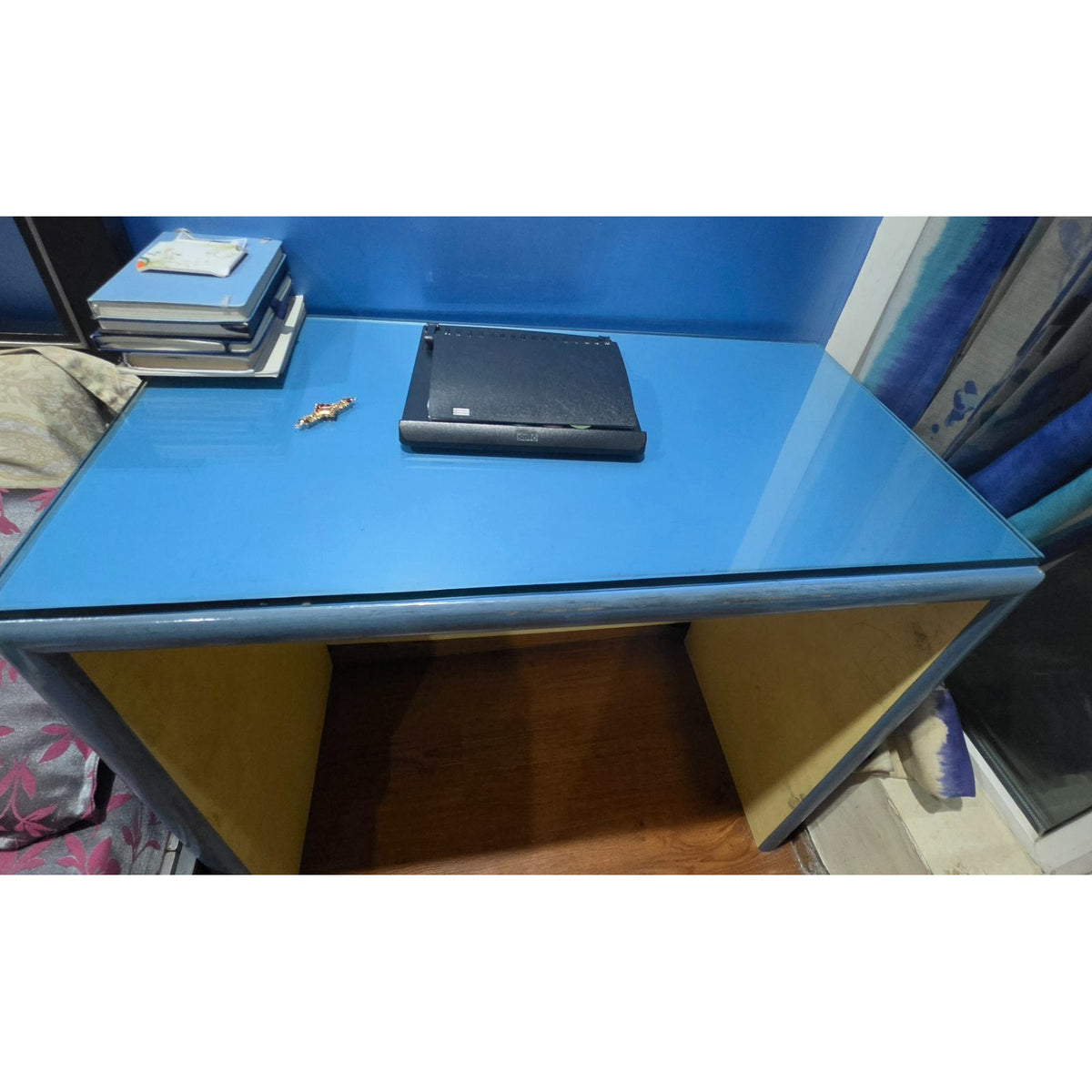 Glass Top Study Table, Blue - used study table in Gurugram - photo 1