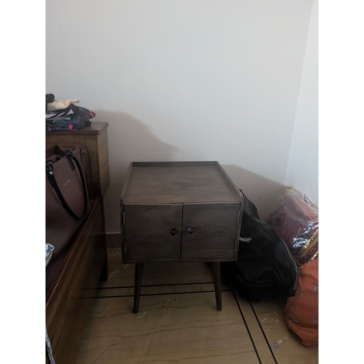 Wooden bedside tables set of 2 front view