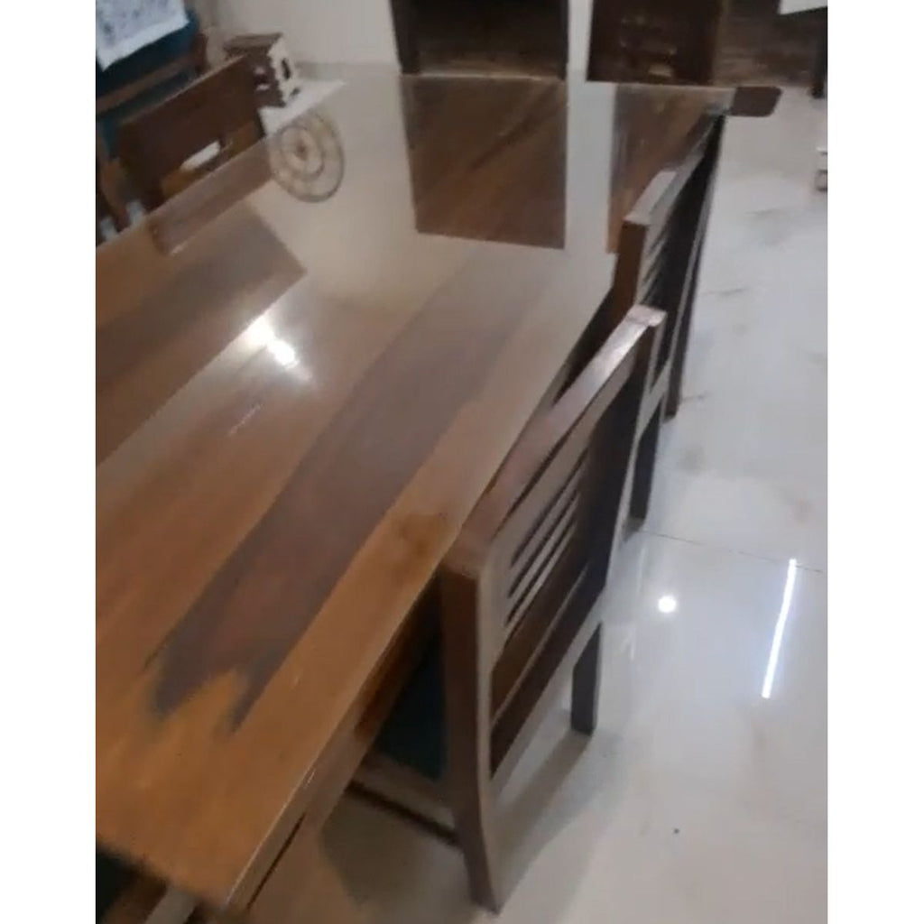 Sheesham Wood Dining Table with 6 Chairs (Glass Top)