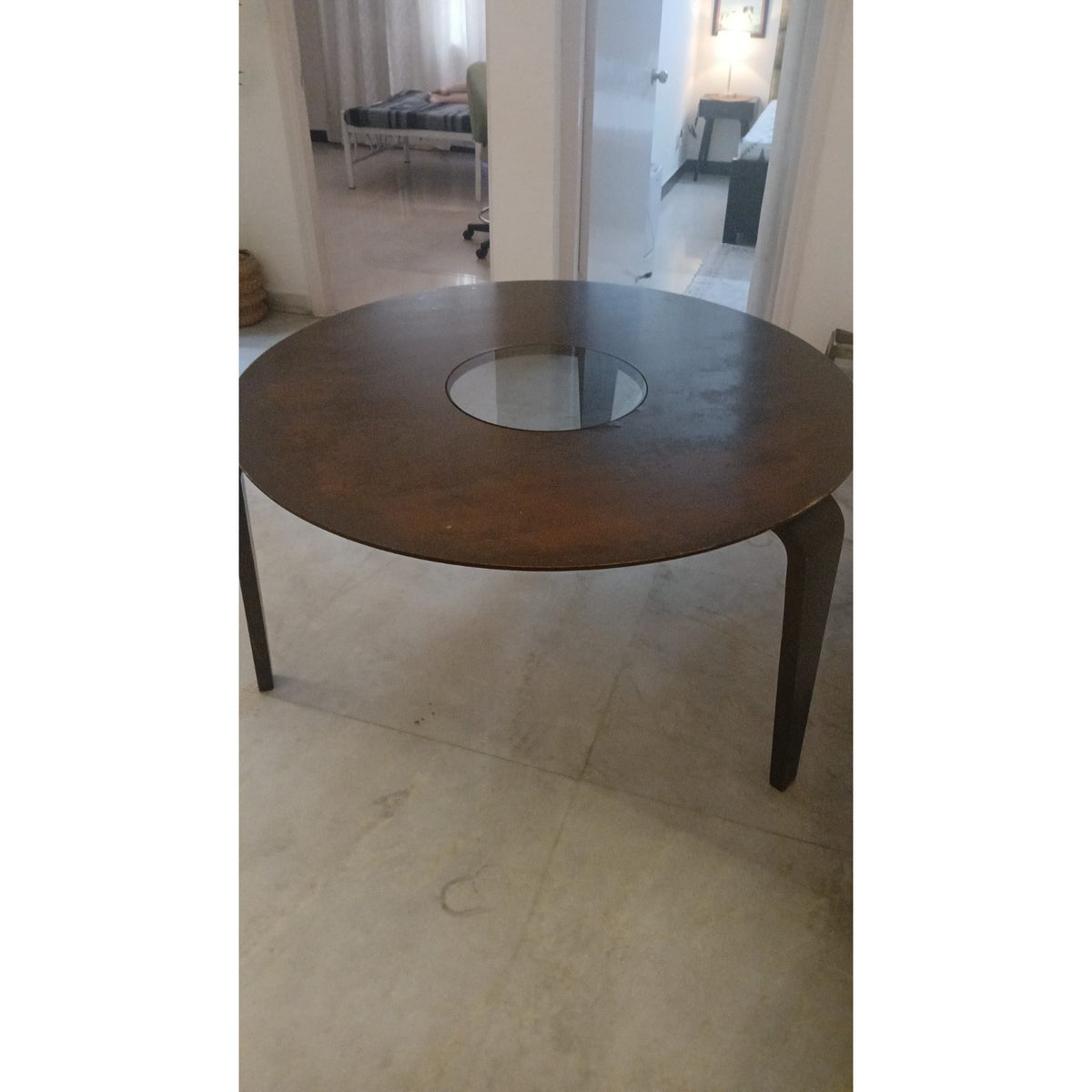 Round Wooden Dining Table with Glass Inset - used dining in Delhi - photo 6