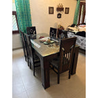 Glass-top wooden dining set with 6 cushioned chairs - photo 4