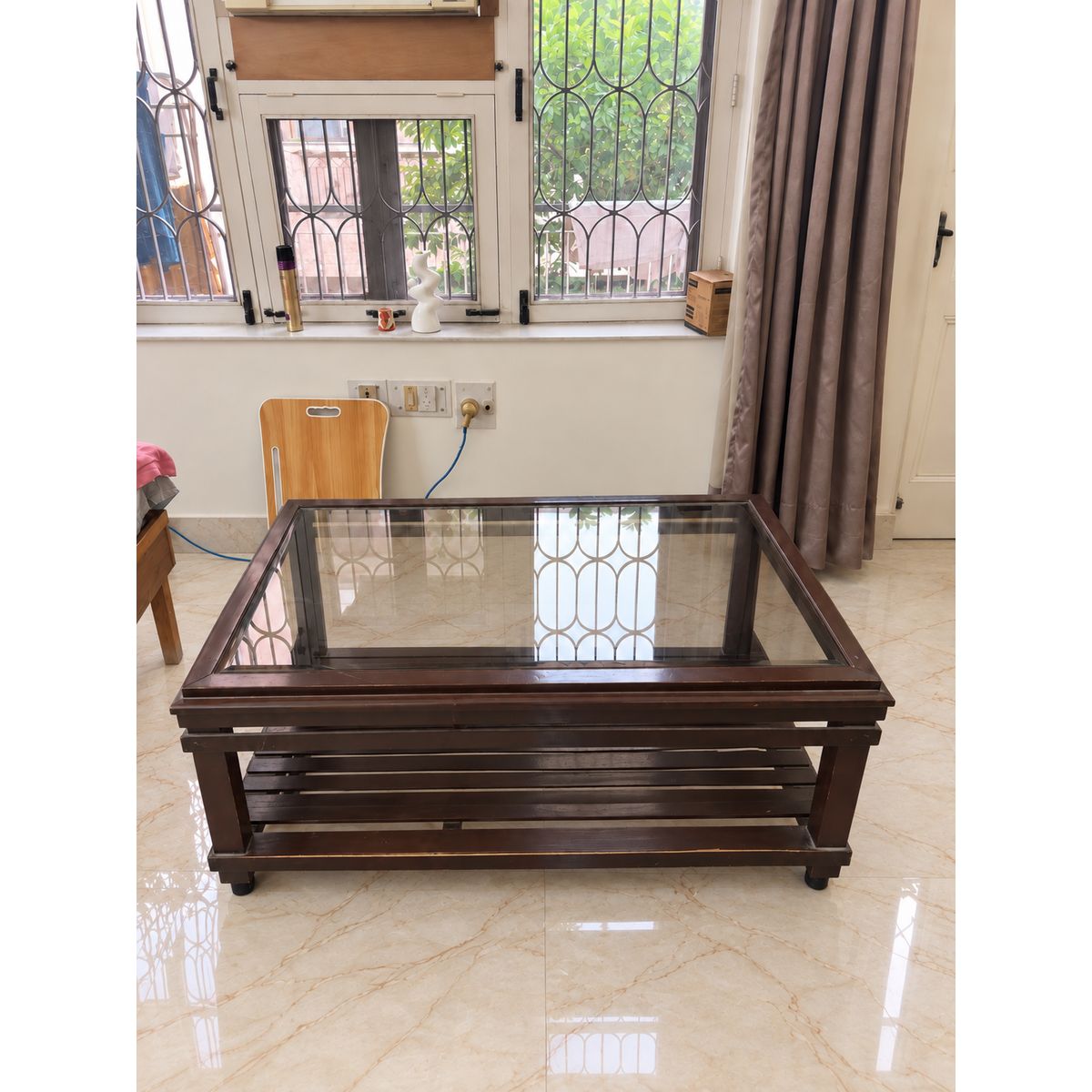 Rectangular Wooden Centre Table with Glass Top