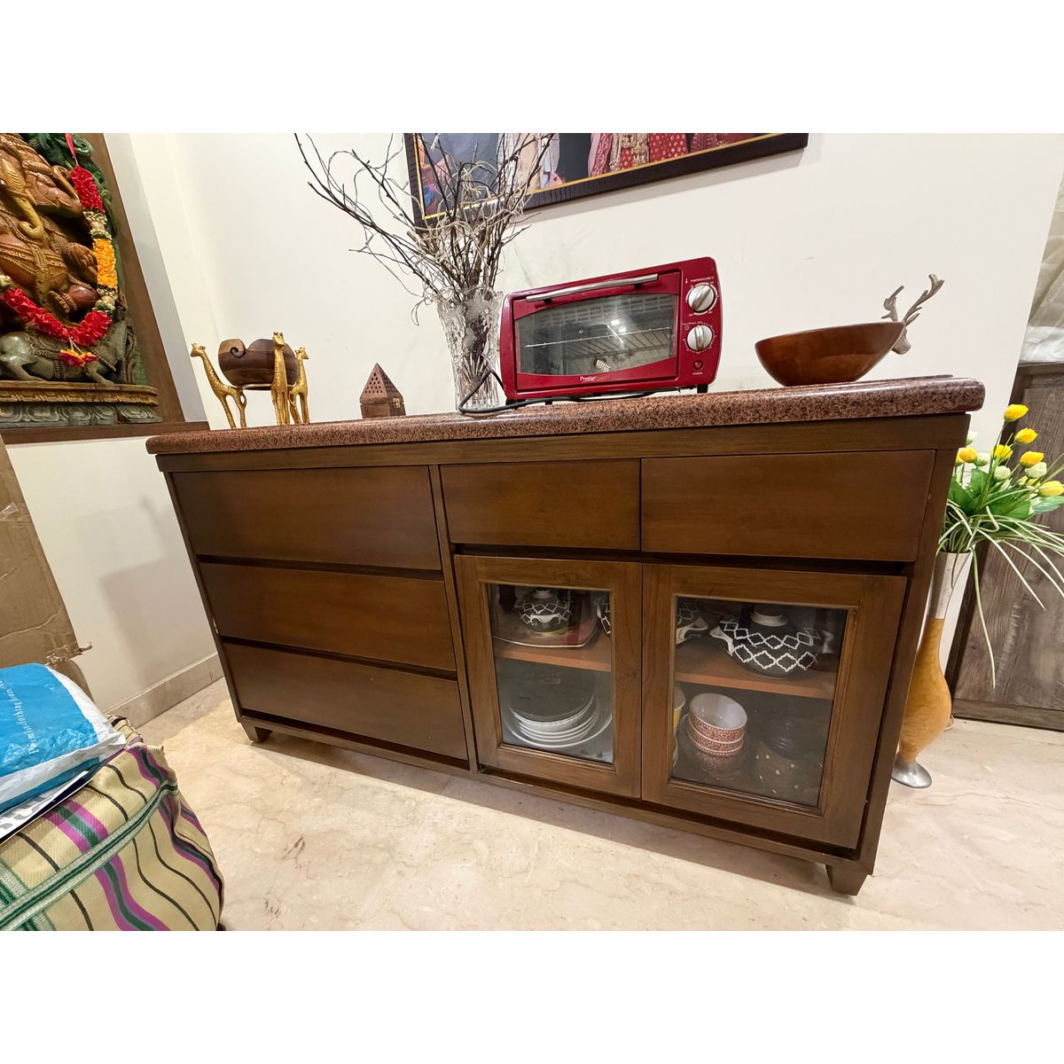 Crockery Cabinet with Granite Marble Top