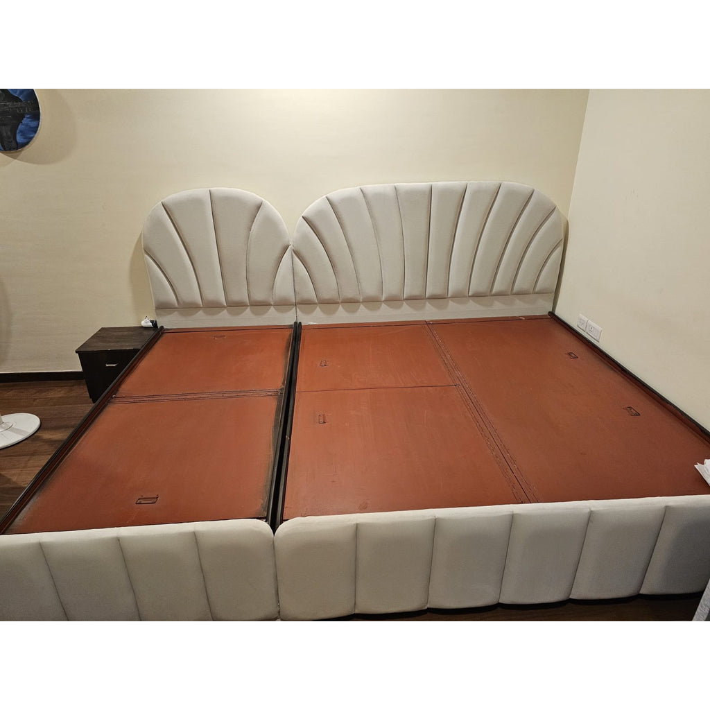 Upholstered storage bed pair, double and single - photo 8
