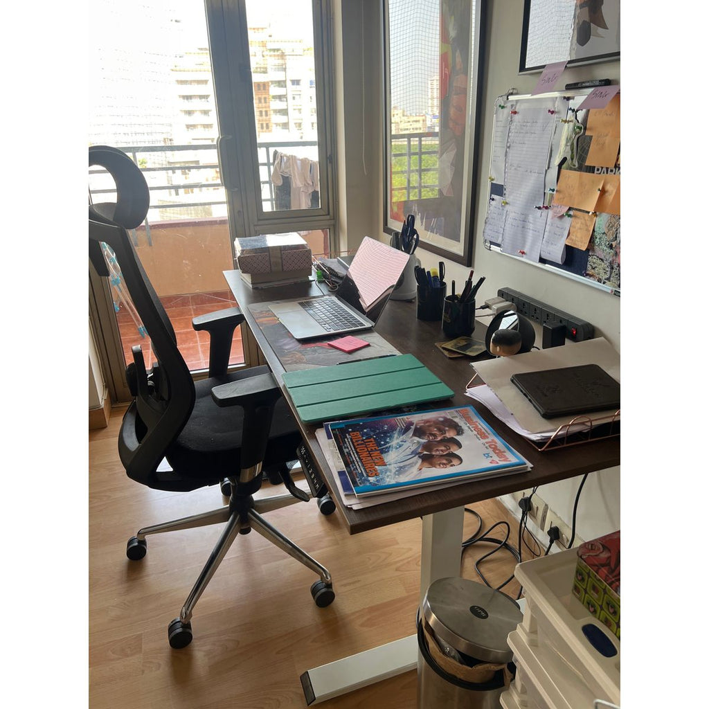 Height-Adjustable Standing Desk with Executive Chair — right angle