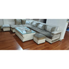 Grey 7 seater L-shaped fabric sofa - used living room in Delhi - photo 1
