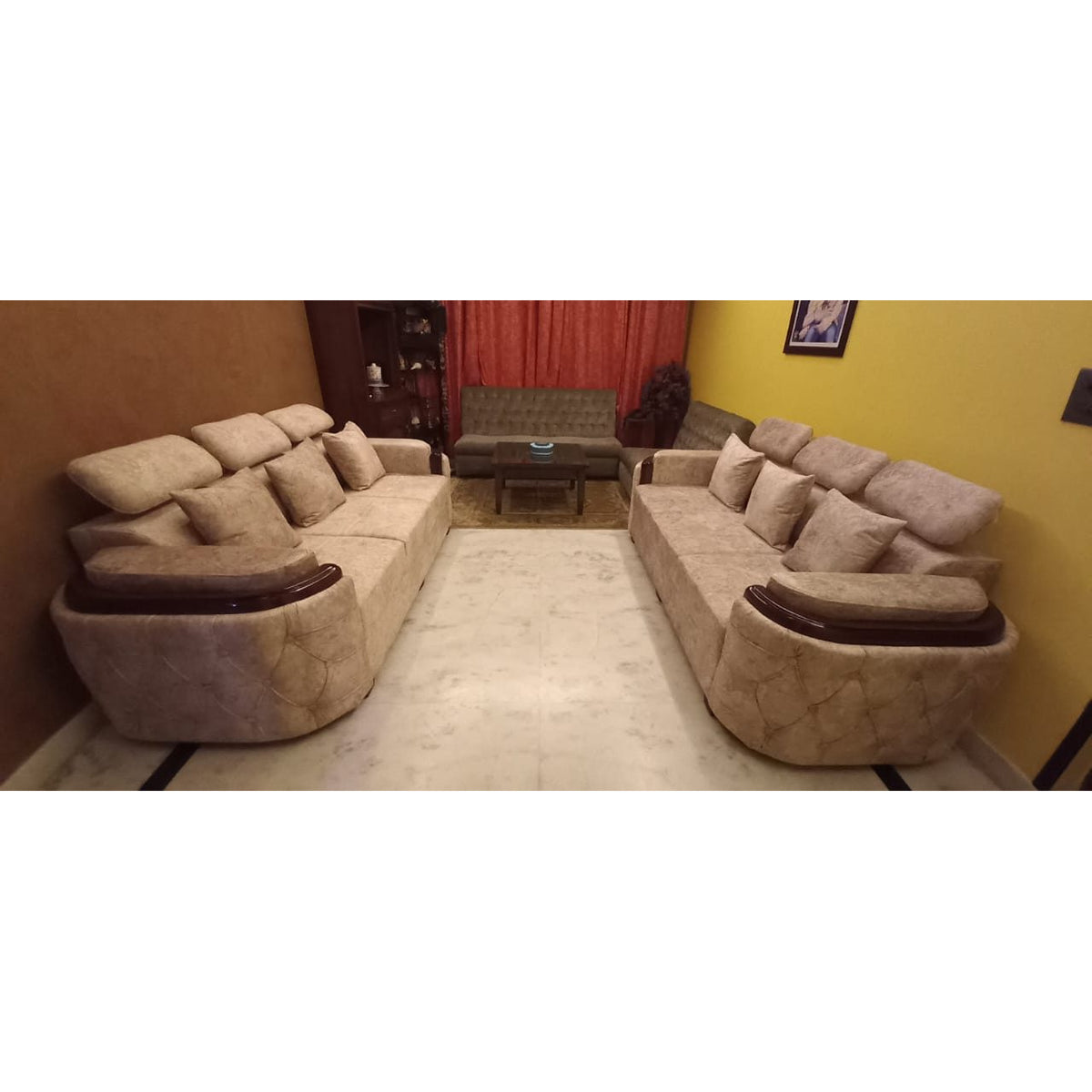 2 Cream 3-Seater Sofas - used living room in Delhi - photo 5