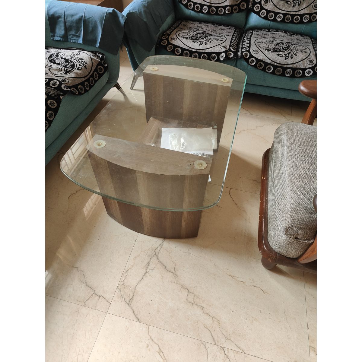 Fabric Sofa Set 3+1+1 with Centre Table & Stools