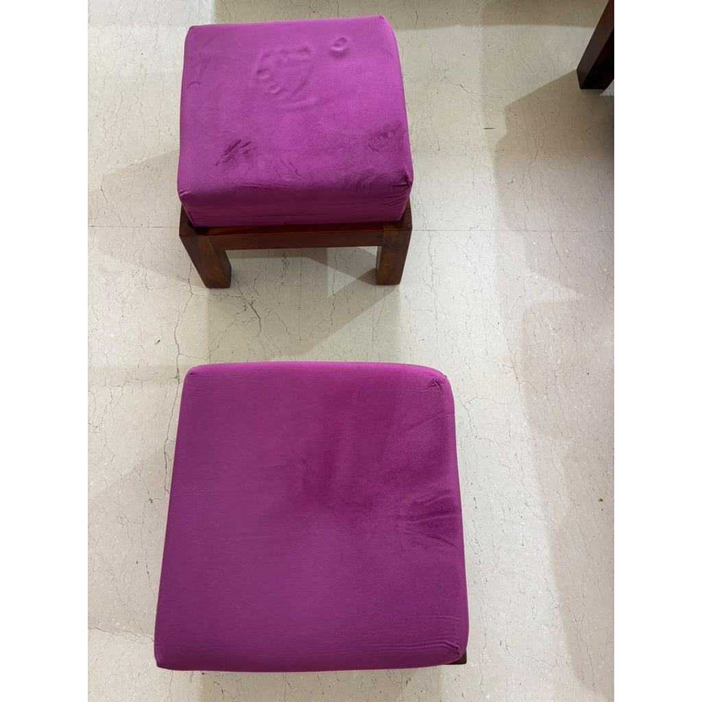 Pair of sheesham wood ottomans with purple cushions - photo 1