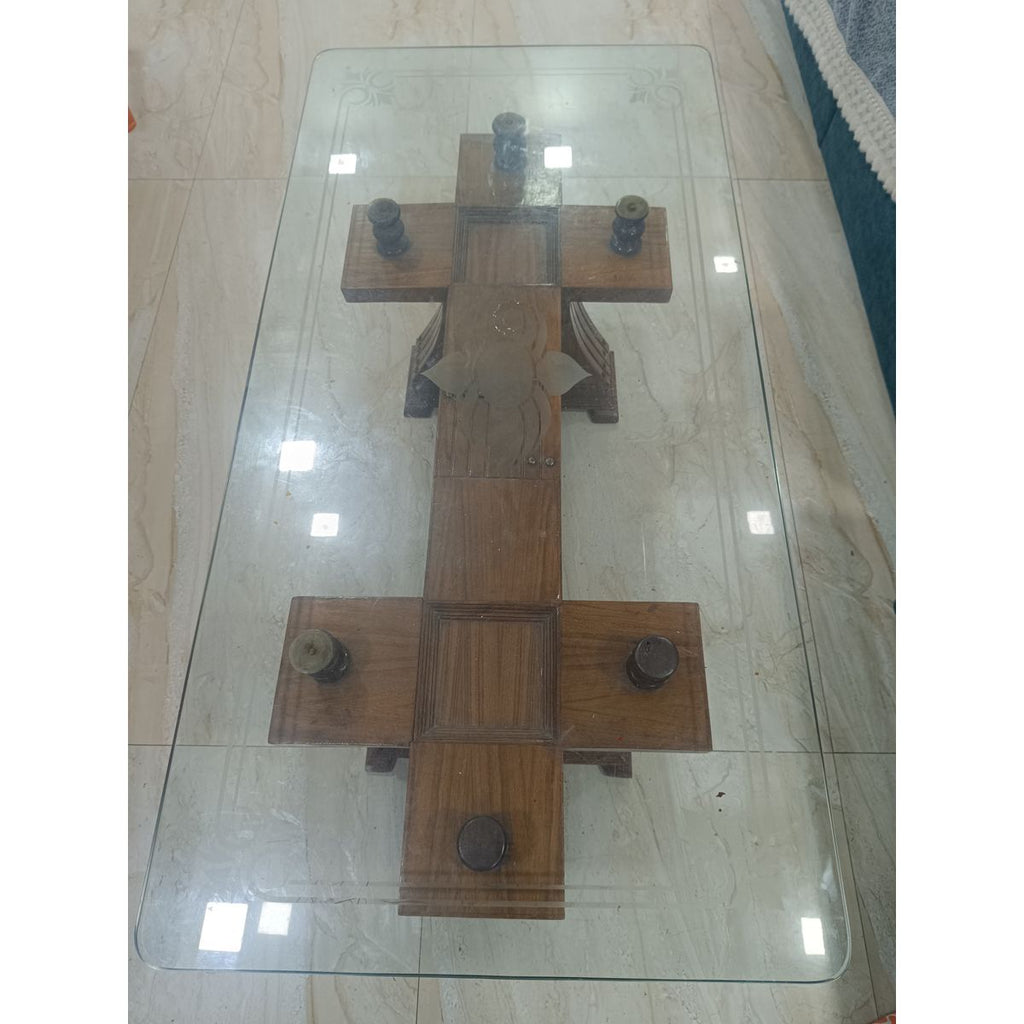 Wooden Centre Table with Glass Top (4×2 ft)