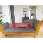 3-Seater Teak Wood Couch with Grey Cushions