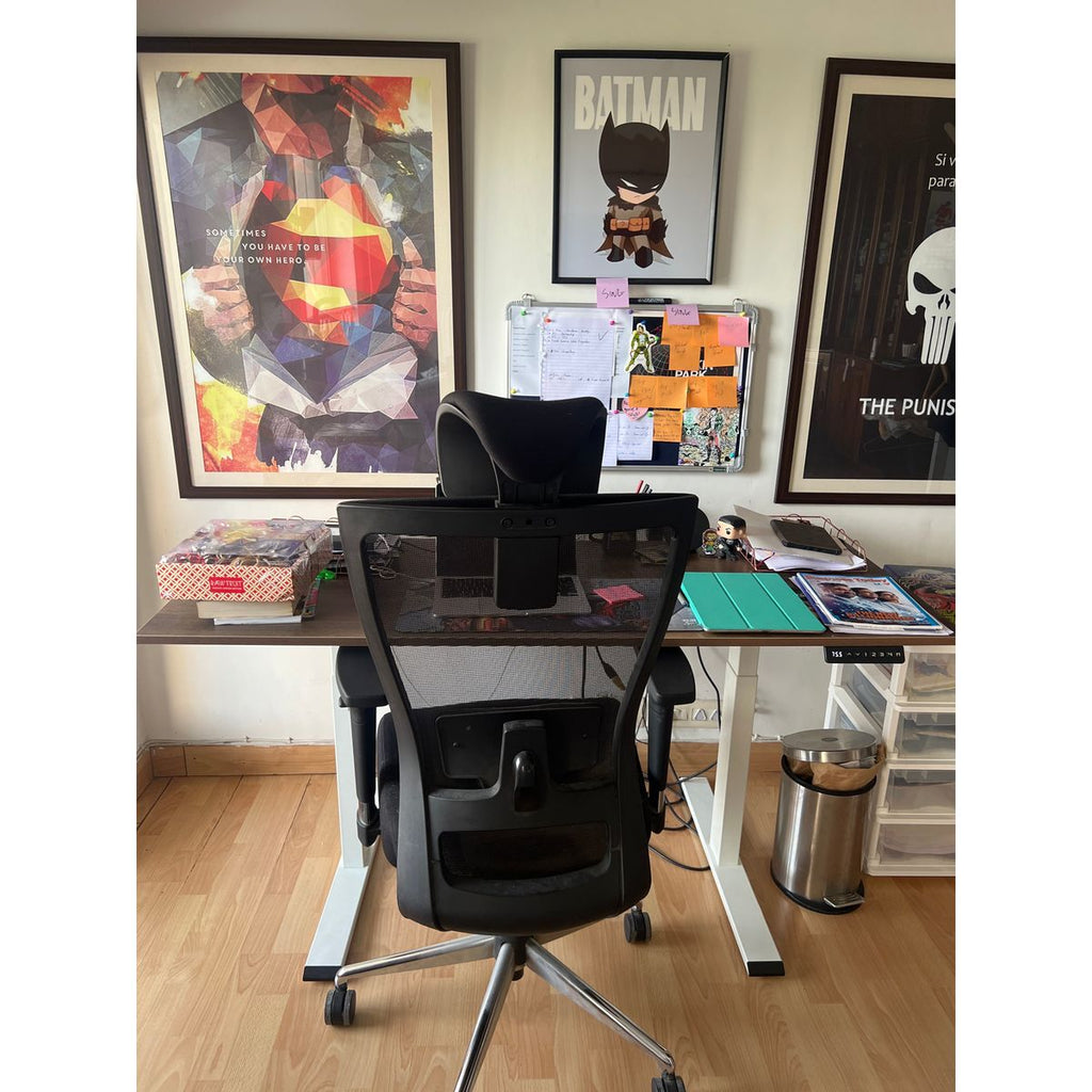 Height-Adjustable Standing Desk with Executive Chair — front view