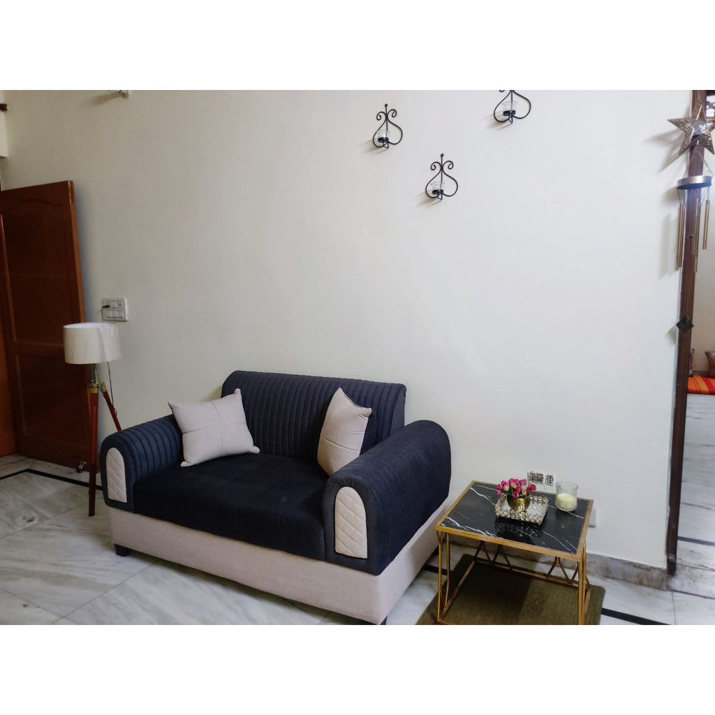 Navy and cream fabric 7-seater sofa set, 3+2+2 - photo 5