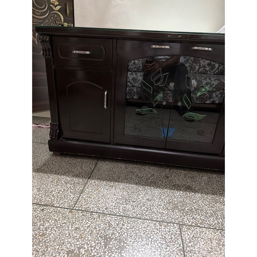 Dark Wood-Finish Sideboard with Glass Doors - used Living Room in Delhi - photo 5