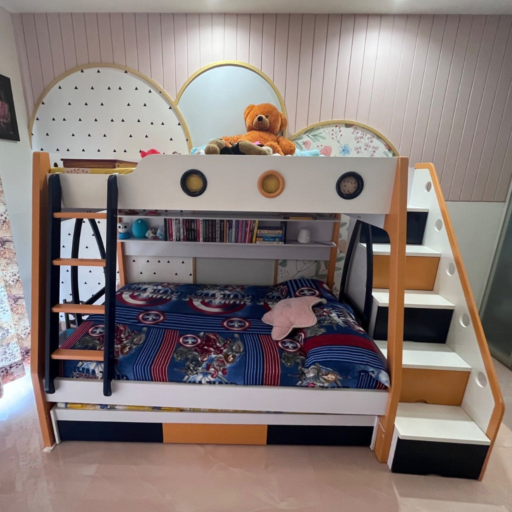 Kids Bunk Bed with Staircase and Trundle - used bunk bed in Gurugram - photo 1