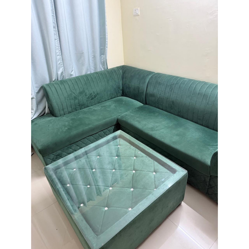 Green L-Shaped Sofa Set - used living room in Gurugram - photo 1