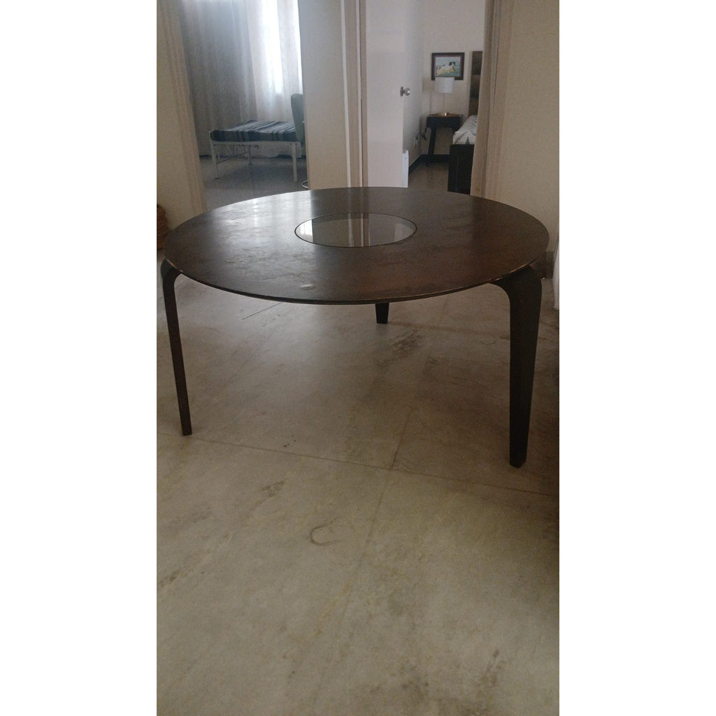 Round Wooden Dining Table with Glass Inset - used dining in Delhi - photo 1
