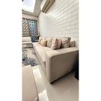L-Shape Sofa Set with 2 Pouffes & Glass Centre Table