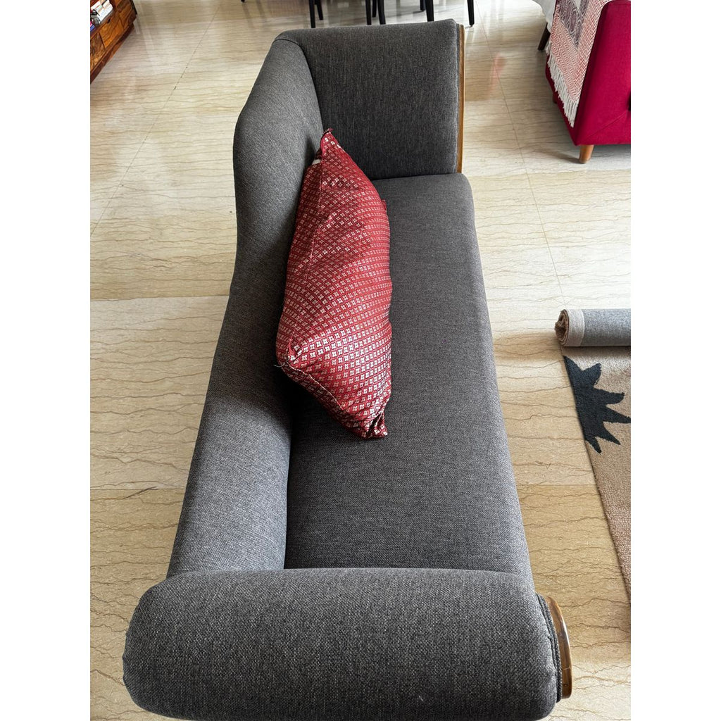 3-Seater Teak Wood Couch with Grey Cushions