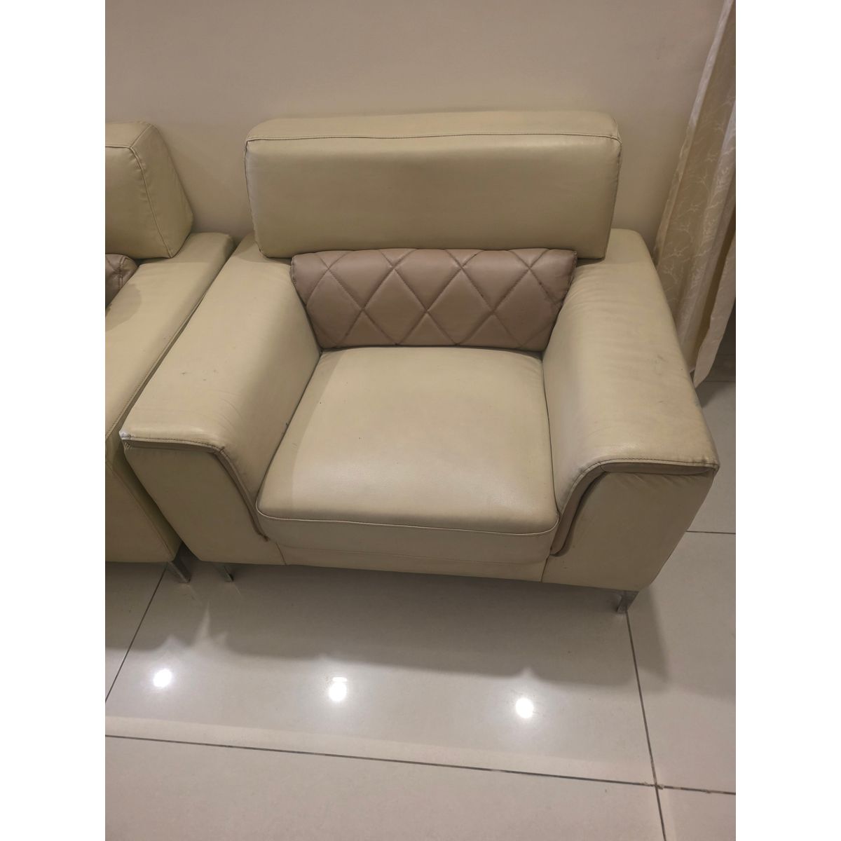 5-Seater Cream Leatherette Sofa Set 3+1+1