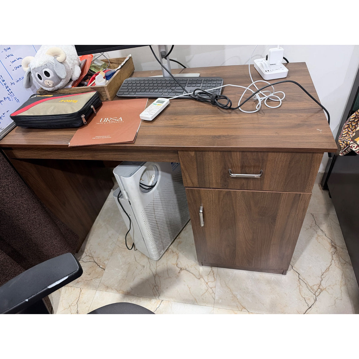 Wood-Finish Study Desk with Drawer and Cabinet - used study & office in Gurugram - photo 2