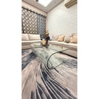 L-Shape Sofa Set with 2 Pouffes & Glass Centre Table
