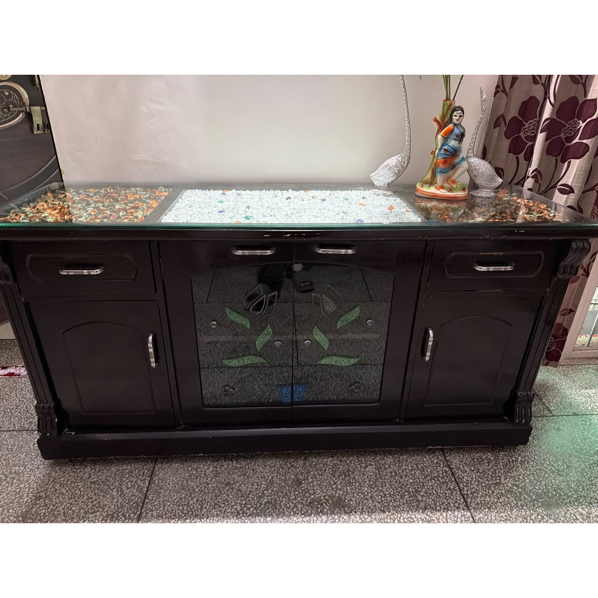 Dark Wood-Finish Sideboard with Glass Doors - used Living Room in Delhi - photo 2