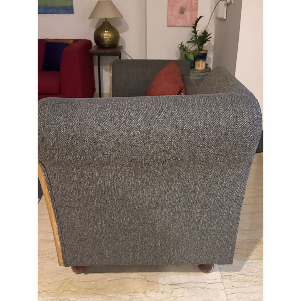 3-Seater Teak Wood Couch with Grey Cushions
