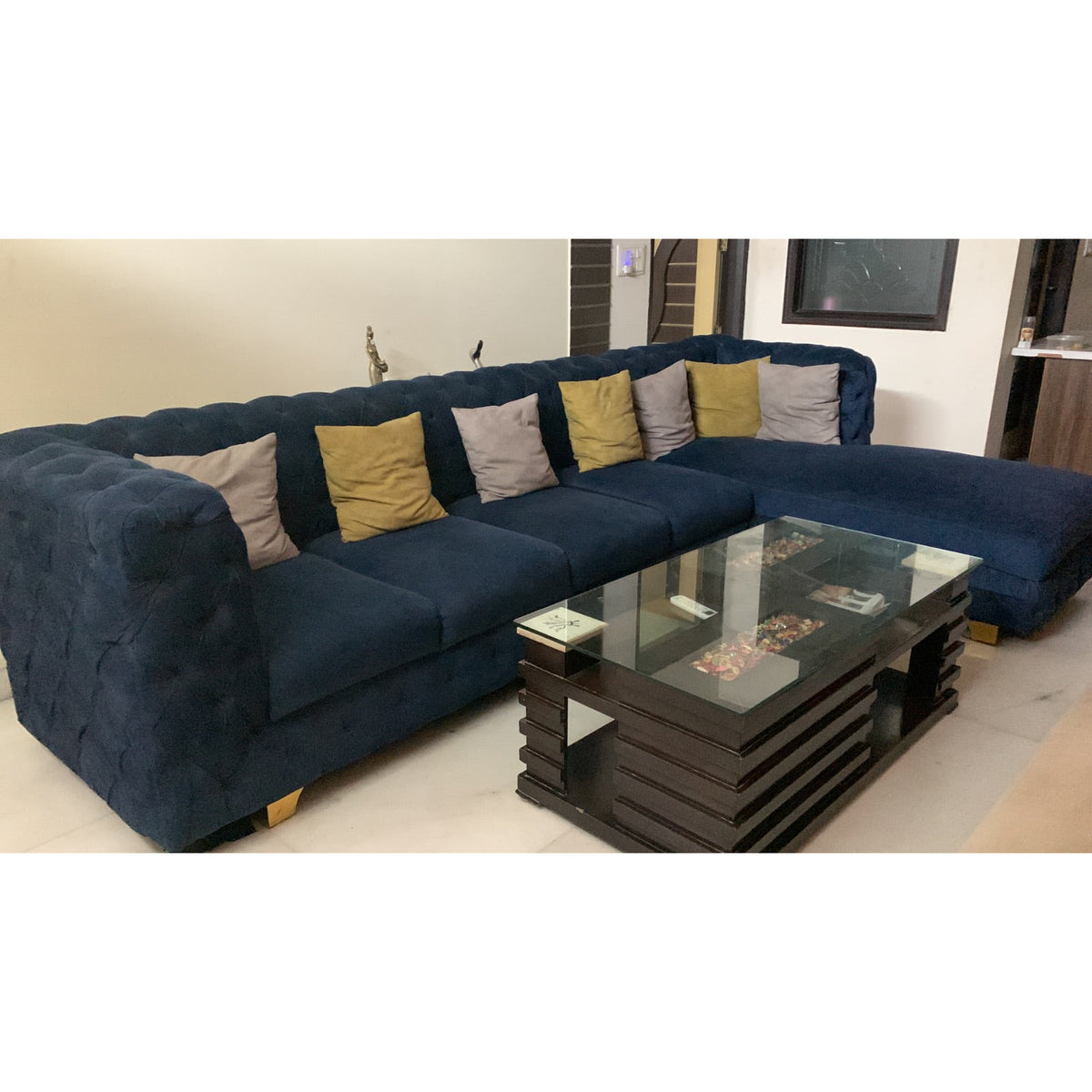 Navy Tufted L-Shaped Sofa - used living room in Delhi - photo 1