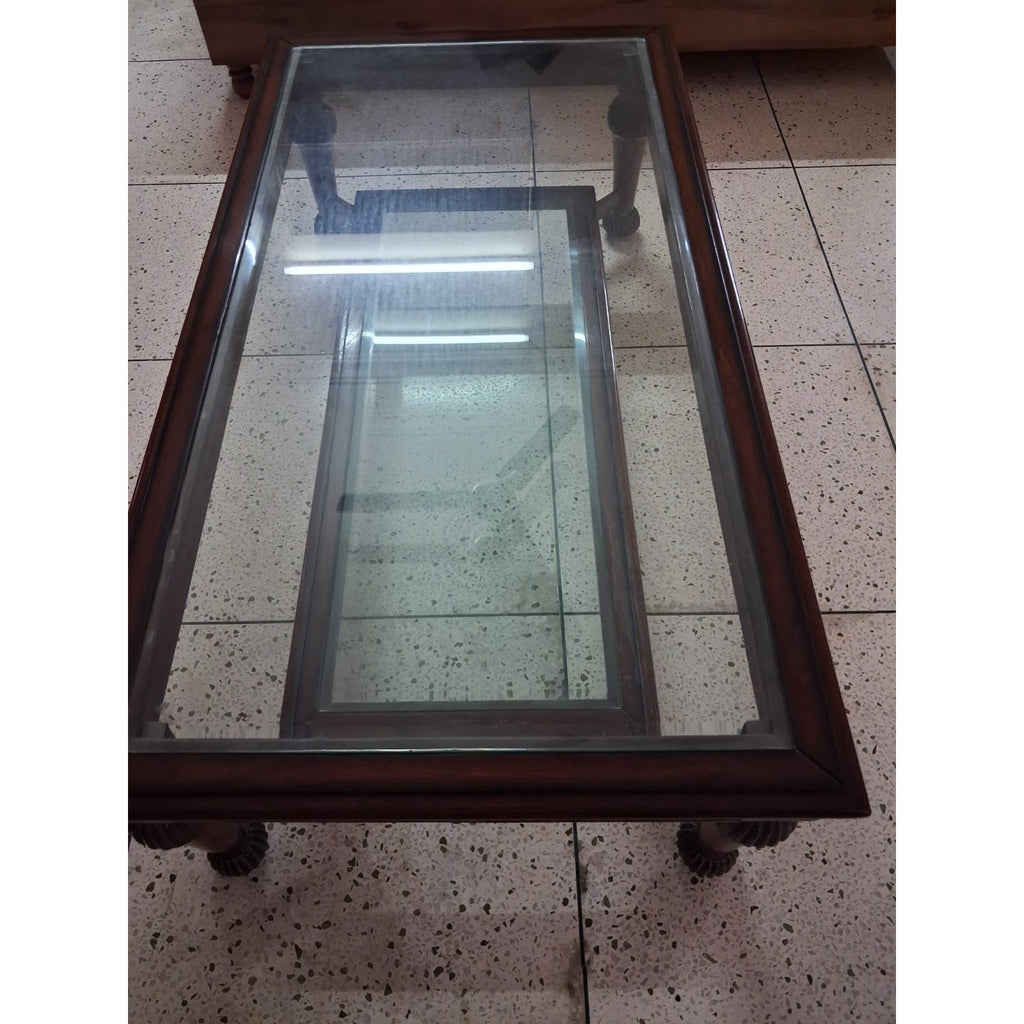 Carved Wood Centre Table, Glass Top - used centre table in Gurugram - photo 1