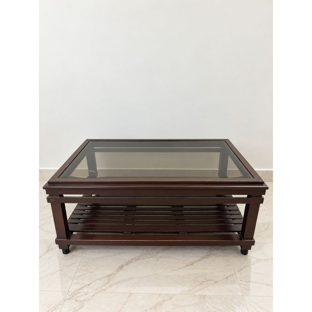 Rectangular Wooden Centre Table with Glass Top