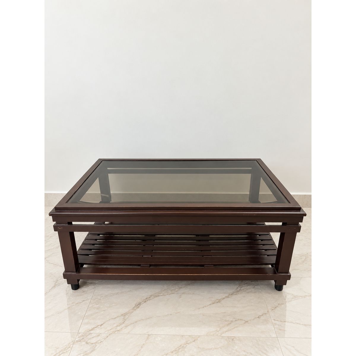 Rectangular Wooden Centre Table with Glass Top