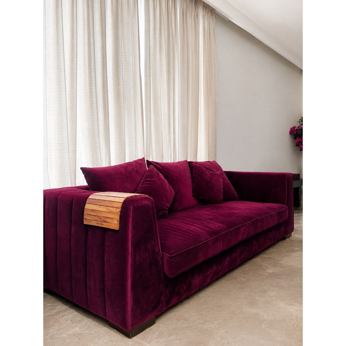 Custom Plum Suede 3-Seater Sofa (Furniturewalla)