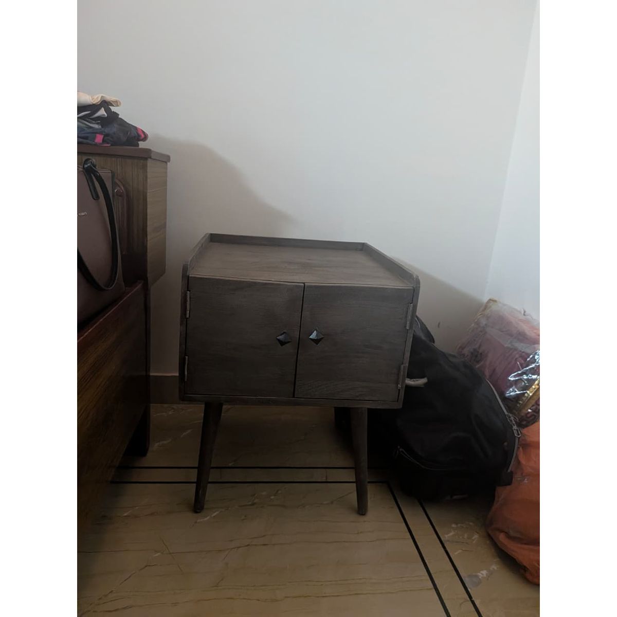 Wooden bedside tables full view