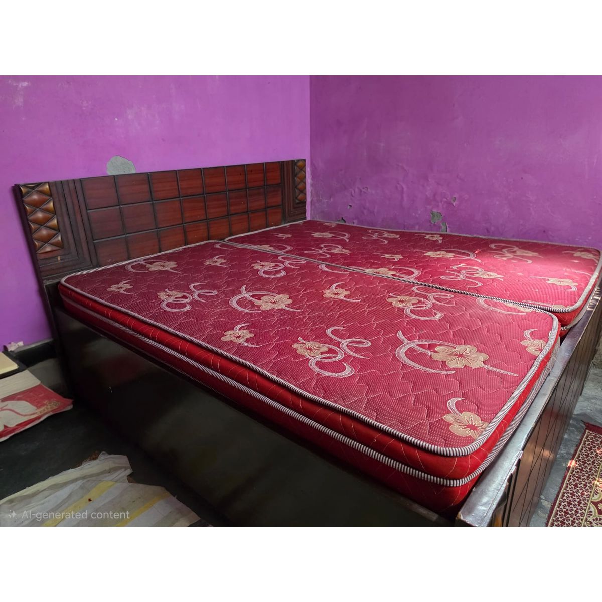 King Size Wooden Bed with 2 Mattresses