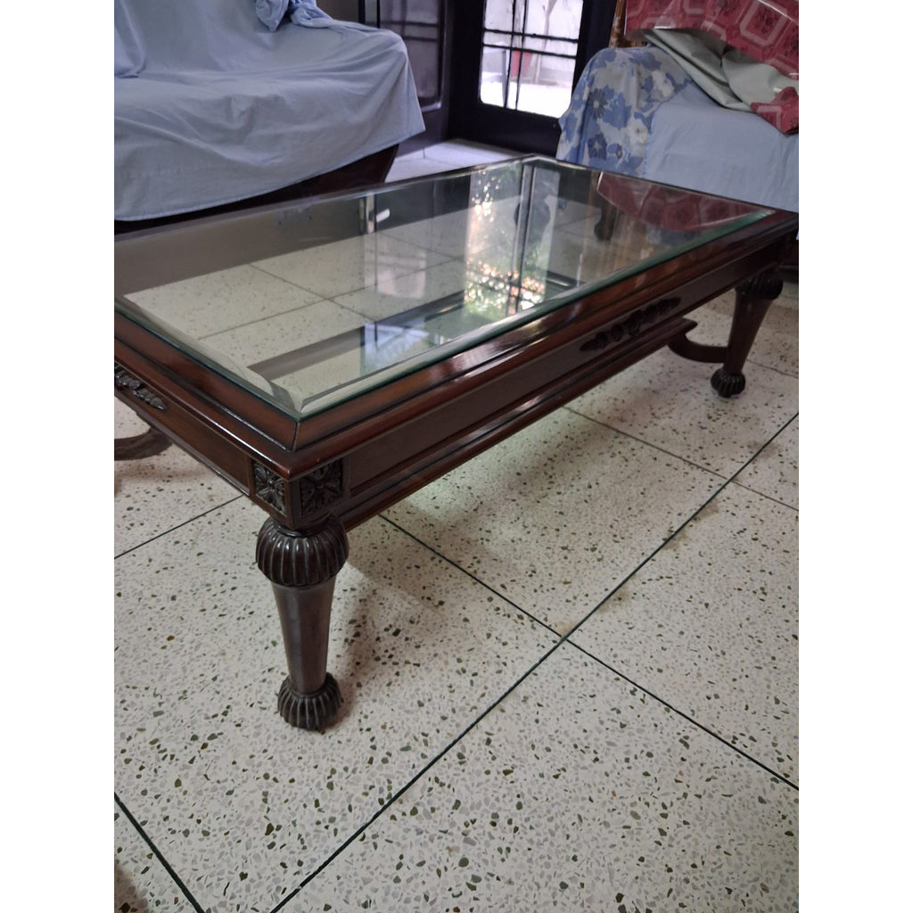 Carved Wood Centre Table, Glass Top - used centre table in Gurugram - photo 3