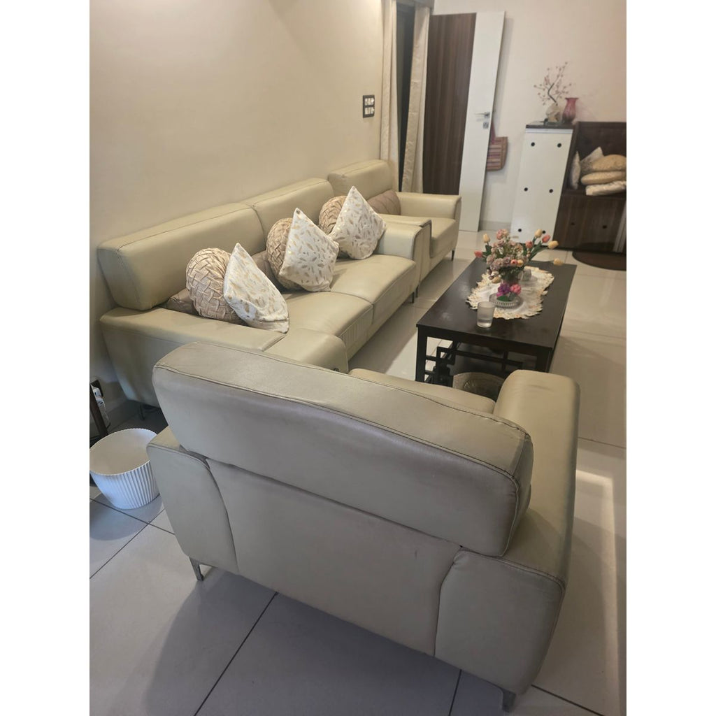 5-Seater Cream Leatherette Sofa Set 3+1+1