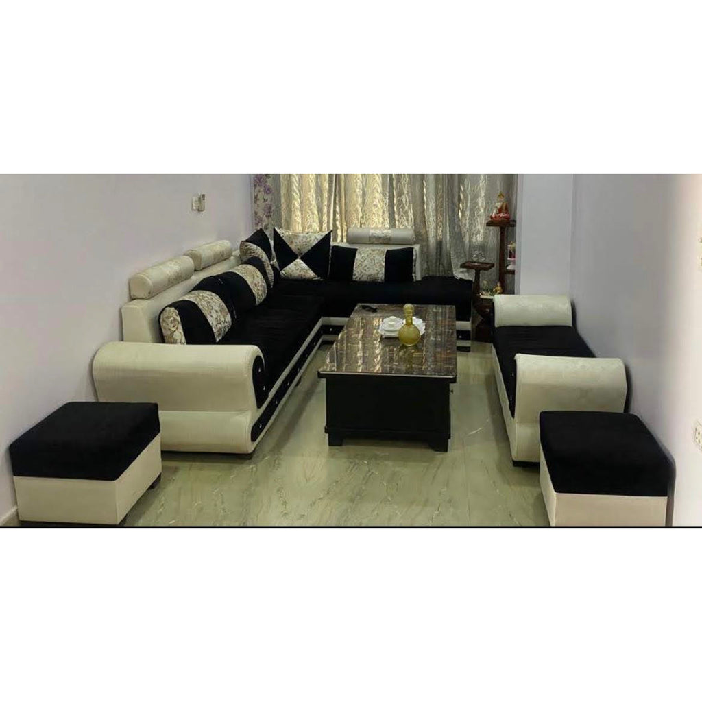 L-Shaped Sofa with Settee, Coffee Table and 2 Ottomans - used living-room in Delhi - photo 1